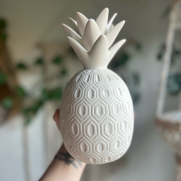 White Ceramic Pineapple Vase 9” – Geometric Decor, Modern Tropical Accent - Picture 5 of 5